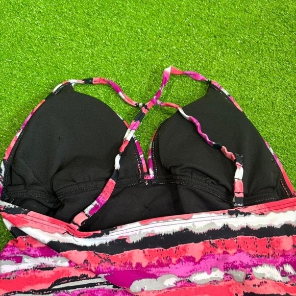 Vintage Y2K Pink/Black Belted Swimsuit Halter Top Bathing Suit Padded - Picture 6 of 6